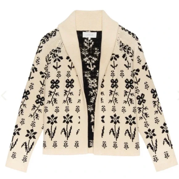 THE GREAT. The Garden Lodge Cotton Cream and Black Floral Cardigan - Picture 9 of 10